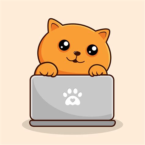 Orange Cat Playing Laptop Cartoon Orange Pussy Cat Vector Vector Art At Vecteezy