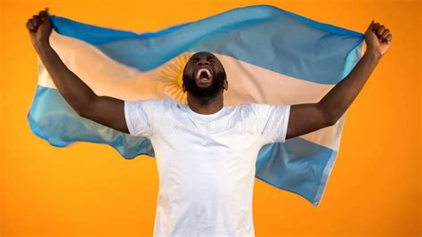 Black Man with Argentina Flag Shouting and Celebrating Sports Team Victory Stock Image - Image ...