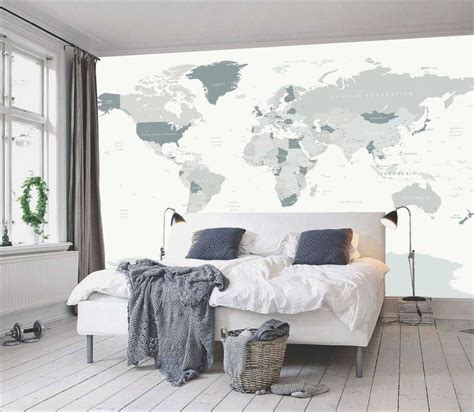 World Map Wall Mural In Neutral Colors Detailed World Map Etsy