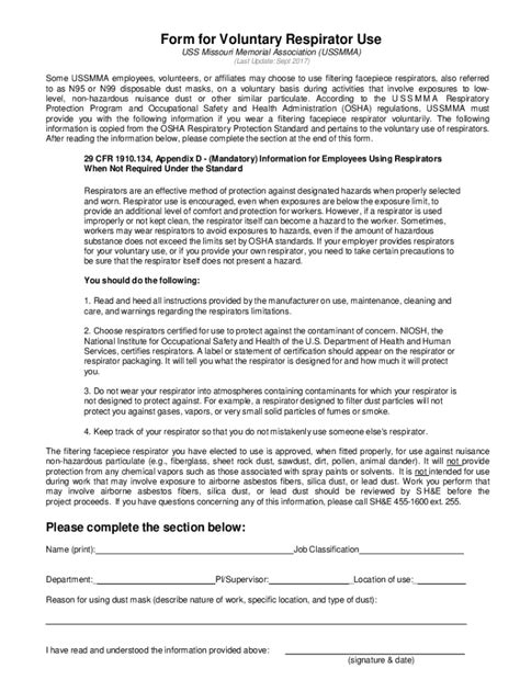 Fillable Online Voluntary Use Respirator Form Fax Email Print Pdffiller