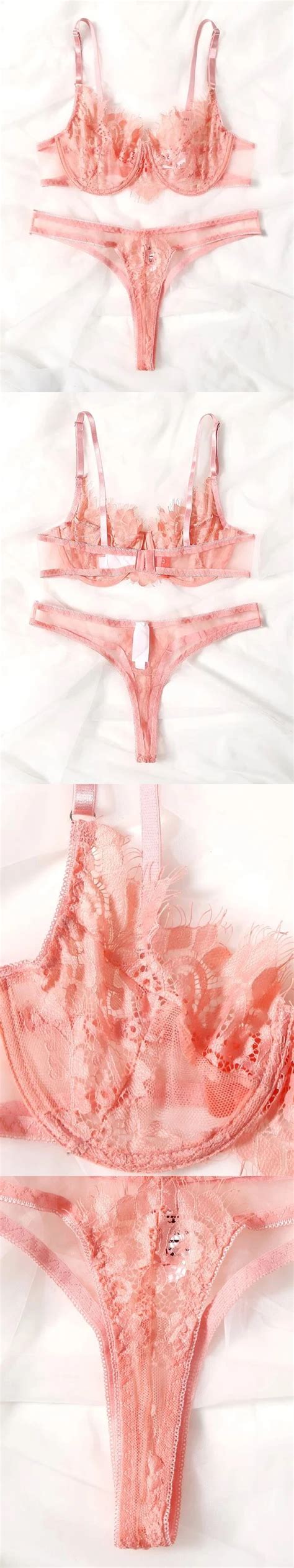 Sexy Lingerie Woman Lace Transparent Underwear Fairy Embroidery Brief Sets Delicate Bra Kit Push