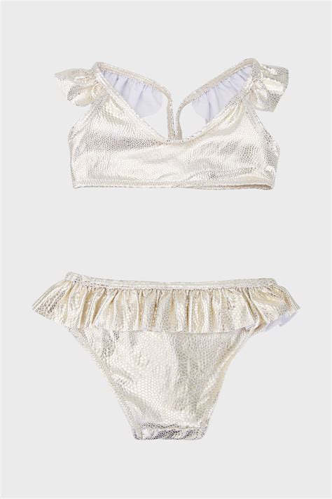Slipstop Glitter Fırfırlı Kolay Kuruyan Uv Korumalı Parlak Kız Çocuk Bikini SB2313000415 GOLD