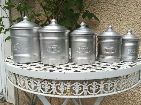 Metal Vintage Kitchen Canisters Shiny Metal Set Of 5 French Etsy Vintage Kitchen Canisters