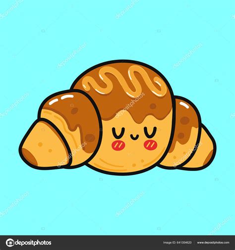 Lindo Croissant Vector Dibujado Mano Caricatura Kawaii Carácter Icono