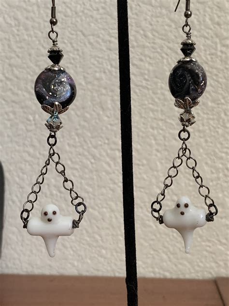 Ghost Dangle Halloween Earrings Handmade Swarovski Crystal Etsy UK