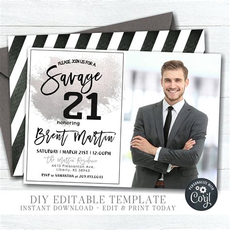 Editable St Male Birthday Invitation Savage Birthday Invitation