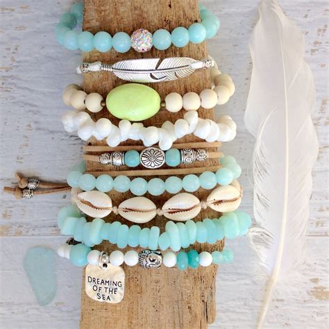 Beachcomber Bohemian Bracelet Stack Beach Coastal Style Aqua Sea Jewelry With Images