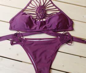 Halter Wine Red High Neck Weave Round Shape Two Piece Bikini On Luulla