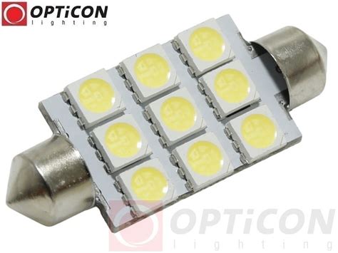 Żarówka Led C10W 42mm 12V 24V DC 9x SMD 5050 Biały Zimny 6000K OPTICON