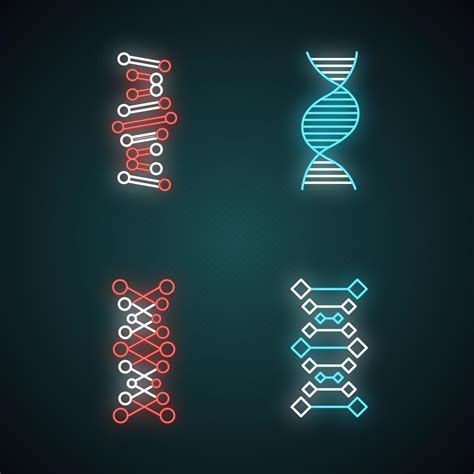 Dna Chains Neon Light Icons Set Deoxyribonucleic Nucleic Acid Helix