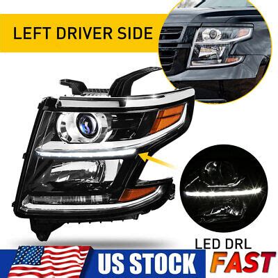 Fits For 15 20 Chevy Tahoe Suburban LED DRL Projector Black Headlight