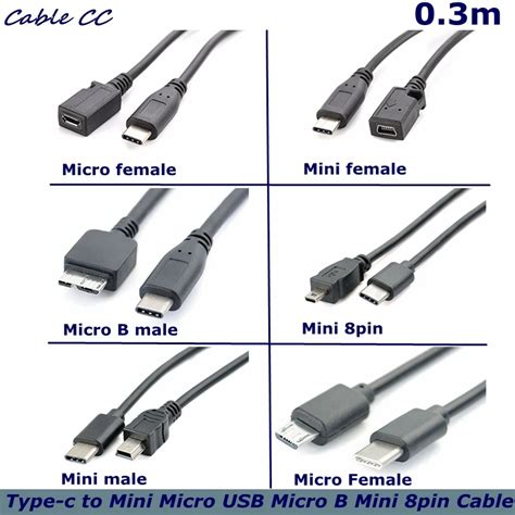 USB Mini Tipe C Ke Micro USB Pria Dan Wanita Micro B Mini 8Pin Ponsel