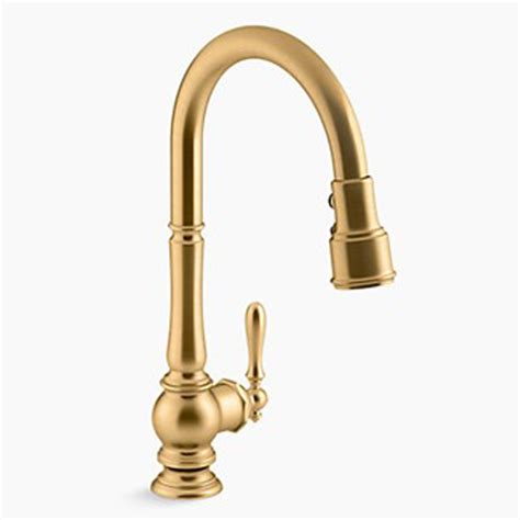 Kohler Artifacts Vibrant Brushed Moderne Brass Single Handle Pull Down Kitchen Faucet With