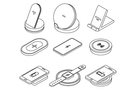 Wireless Charger Icons Set Vector Outine Graphic By Ylivdesign