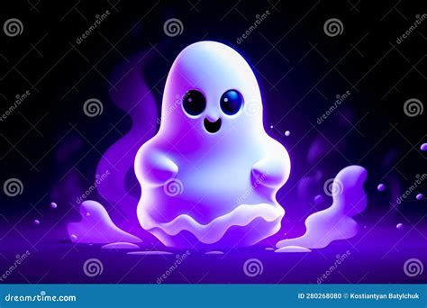 Cartoon Ghost With Blue Eyes And White Body In Dark Background