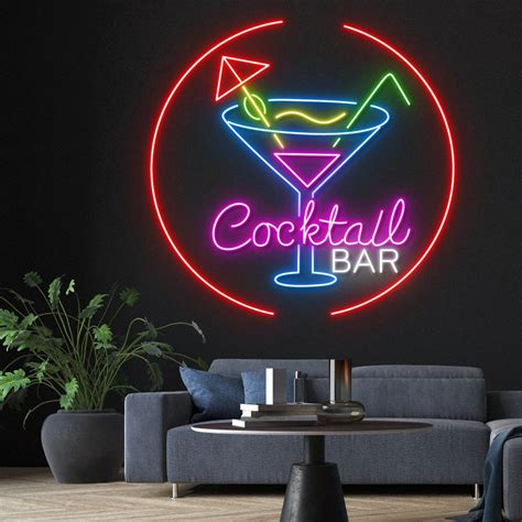 Custom Cocktail Bar Neon Sign Personalized Cocktails Glass Neon Light Bar Pub Club Wall Art