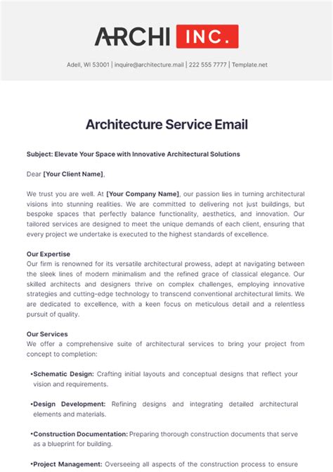 Free Architecture Service Email Template to Edit Online