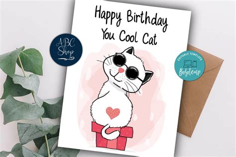 Printable Cat Birthday Card Instant Instant Download | Bobotemp