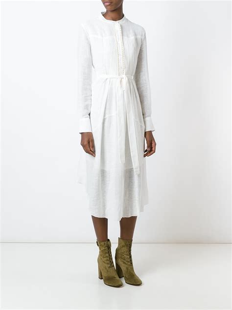 See By Chloé Long Sleeved Cotton And Linen Blend Midi Dress Womens