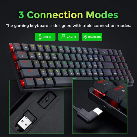 Redragon K P Ashe Pro Keys Mechanical Keyboard Blue Switch Hot Swappble Tri Mode