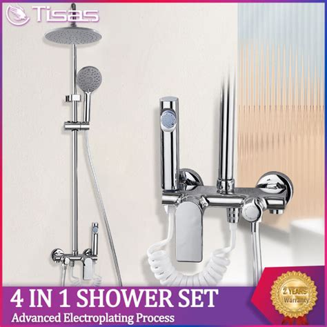 TISAS Stainless Steel Electroplate Silver Shower Set With Faucet Way Hot And Cold In