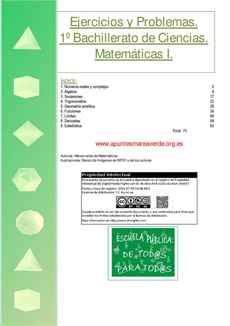 Ejercicios Y Problemas Bachiller Matematicas Marea Verde Ndice