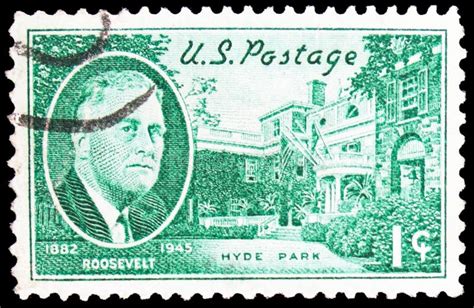 Postage Stamp Printed In United States Shows Roosevelt And Hyde Park