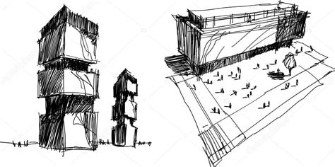 Dos Bocetos Arquitect Nicos Dibujados A Mano De Una Arquitectura