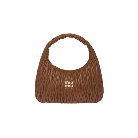 Miu Miu Wander Matelass Nappa Leather Hobo Bag In Brown Modesens