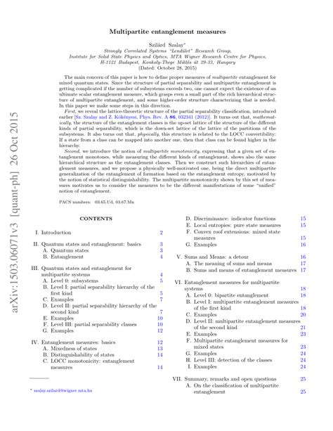 Pdf Multipartite Entanglement Measures