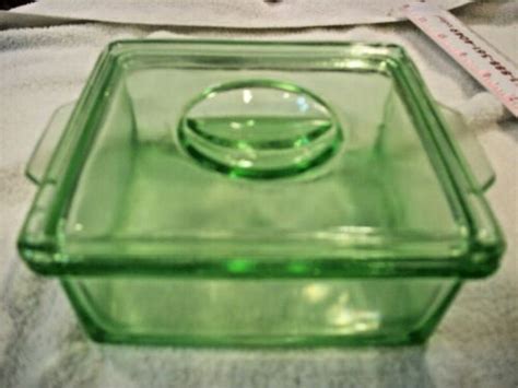 Hazel Atlas Green Depression Glass Refrigerator Dish With Lid