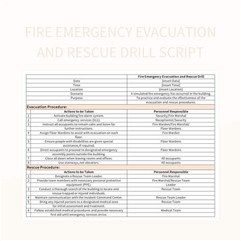 Fire Emergency Evacuation And Rescue Drill Script Excel Template And ...