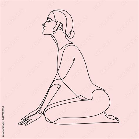 Trendy Abstract One Line Woman Body With Flowers And Leaves Girl Covering Her Nude Breast