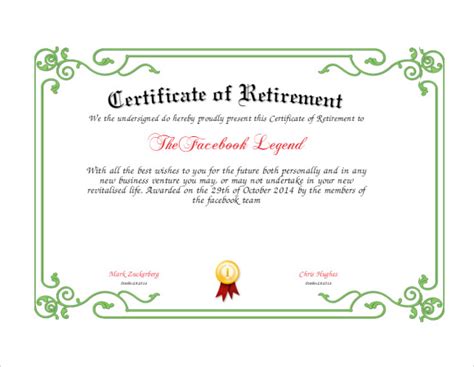 Military Retirement Certificate