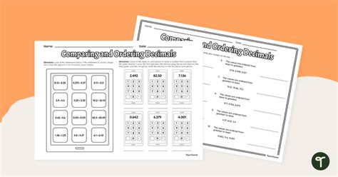 Comparing and Ordering Decimals Worksheet | Teach Starter 