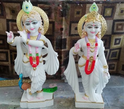 Painted Hindu 3ft White Radha Krishan Marble Statue For Worship At Rs