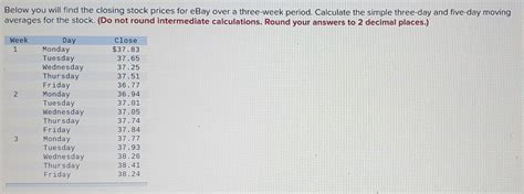 Solved Below You Will Find The Closing Stock Prices For Ebay Chegg