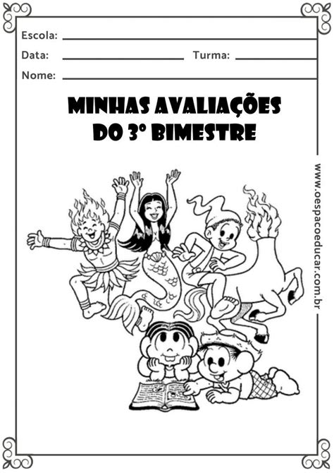 Capas para avaliações 3º bimestre o tema Folclore Espaço