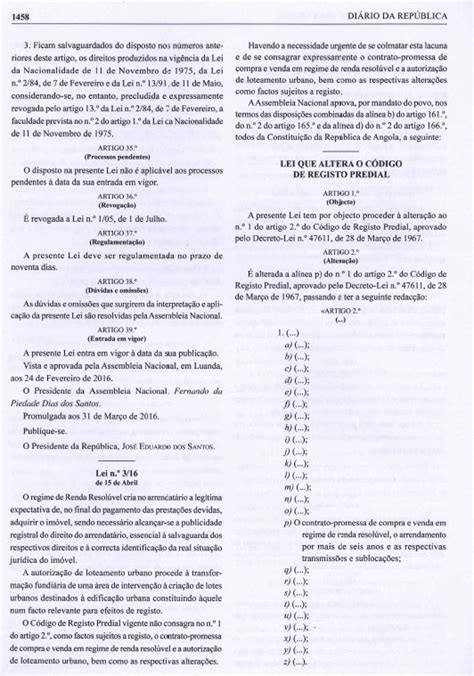 Lei n º 3 16 Altera o Código de Registo Predial DW Angola