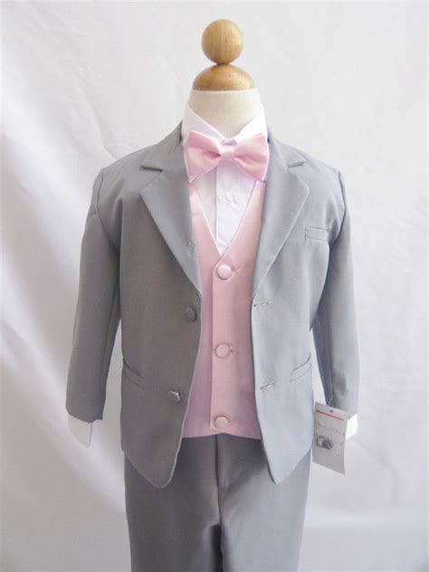 Style 1 Gray Boy Suit With Light Pink Vest And Bow Tie Communion