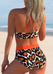 ROTITA Criss Cross Back Leopard High Waisted Bikini Set Rotita