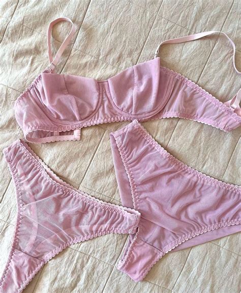 Pink Mesh Lingerie Handmade Set Mesh Bra Mesh Panty Pack Sexy Lingerie Underwear Custom