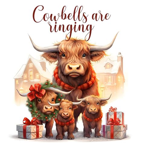 Watercolor Christmas Highland Cow Clipart Watercolor Cow Art Digital