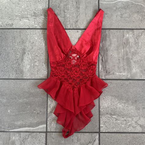 Red Lace Lingerie Bodysuit With The Cutest Ruffles Depop
