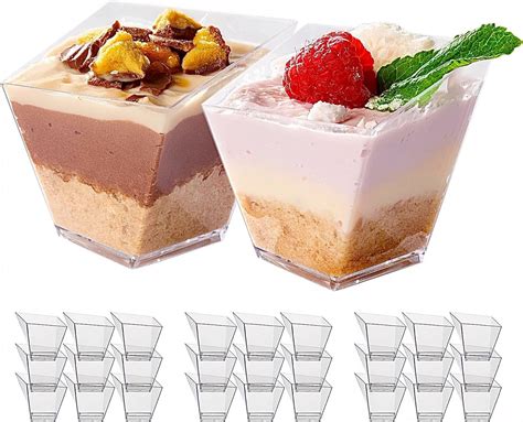 Matana 100 Mini Square Hard Plastic Dessert Cups For Parties Trapezoid