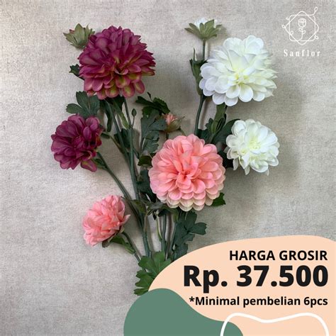 Jual POMPOM DAHLIA K3 BUNGA ARTIFICIAL 3 CABANG TANAMAN HIAS PLASTIK