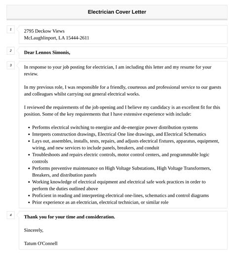 Electrician Cover Letter Velvet Jobs