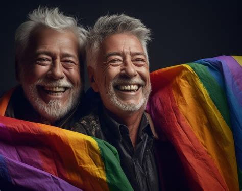 Una hermosa pareja gay con los colores de la bandera del arcoíris posando para una sesión de