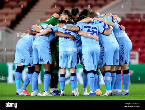 Coventry City Players Huddle Together Prior To The Beginning Of The Sky