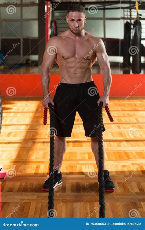 Fitness Battling Ropes at Gym Workout Fitness Exercise Stock Image ...